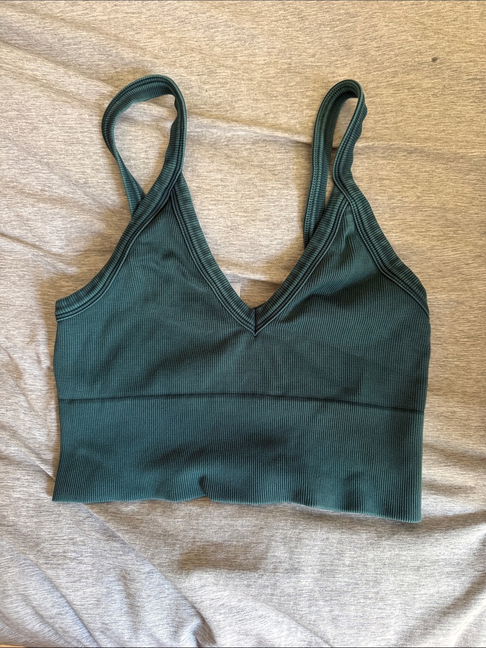 Nikibiki Ribbed V-Neck Bralette in Forest Green